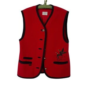 M & G Vest Womens 10 Red Wool Cashmere Embroidered Ducks‎ Button Front Hunting